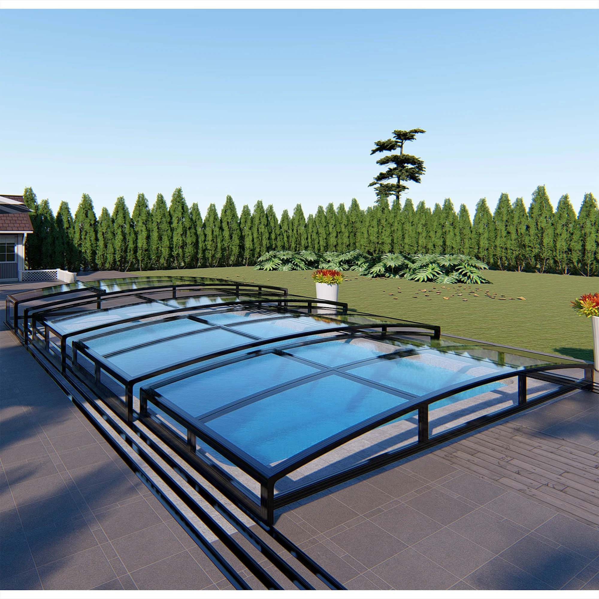 Metalcraft Pooltak 4x8m, 4 Mm Klar Solid PC, Svart - Bild 3